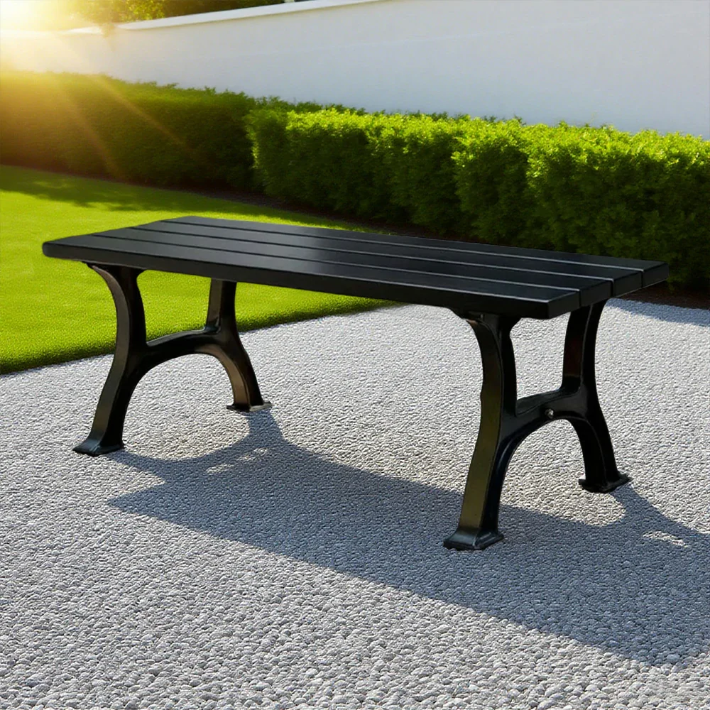 SOLARA Outdoor Bench - Durable Solid Structure with Iron Legs, Ergonomic Wide Seat, Eco-Friendly Weather-Resistant Finish - Black - Image 4