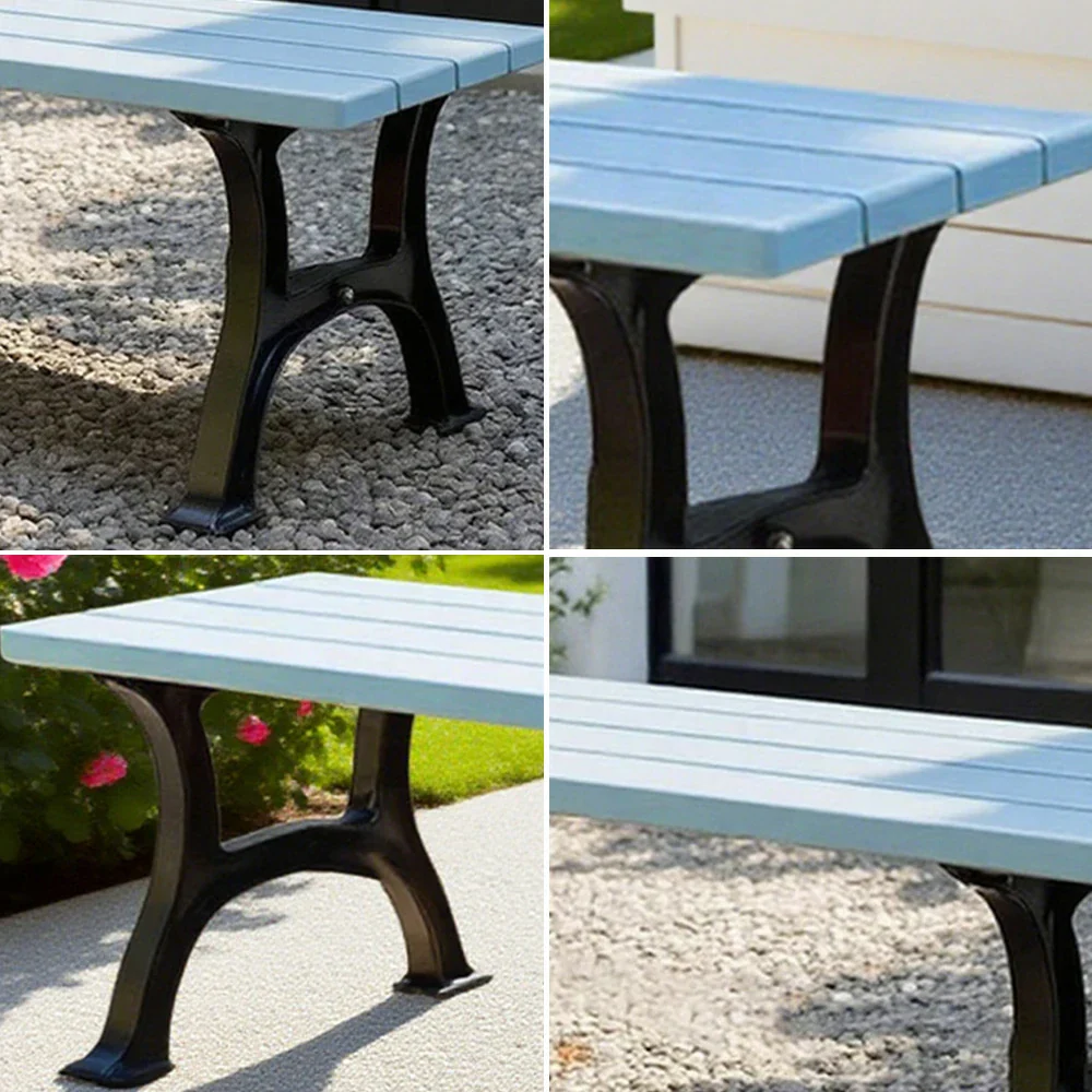 SOLARA Outdoor Bench - Durable Solid Structure with Iron Legs, Ergonomic Wide Seat, Eco-Friendly Weather-Resistant Finish - Blue - Image 3