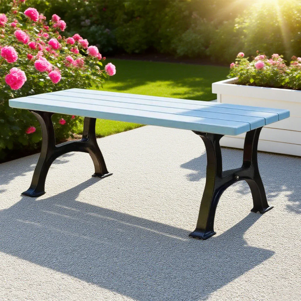 SOLARA Outdoor Bench - Durable Solid Structure with Iron Legs, Ergonomic Wide Seat, Eco-Friendly Weather-Resistant Finish - Blue - Image 4