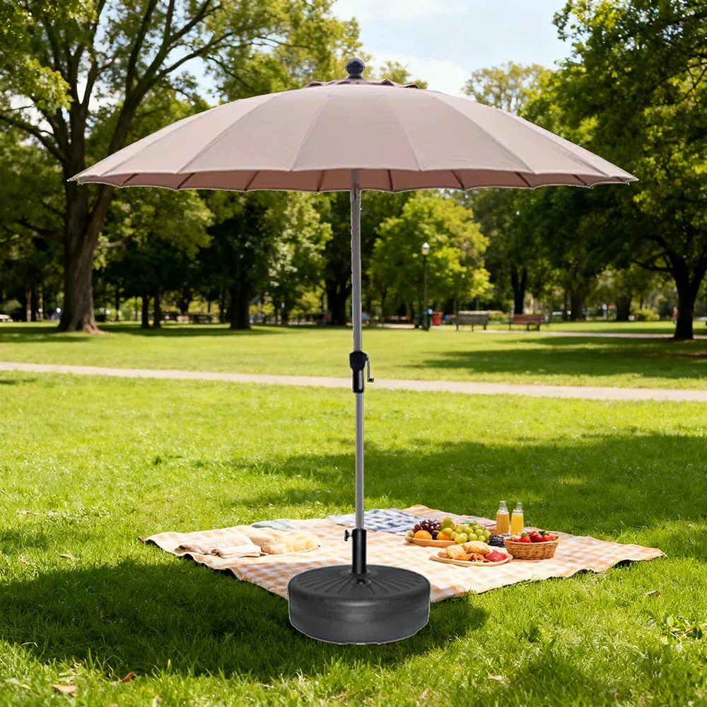 SOLARA Outdoor Patio Umbrella - 2.5m Canopy with Fiberglass Ribs, Carbon Steel Frame, UV & Rain Protection, 40L Water-Filled Base - Khaki - Image 4