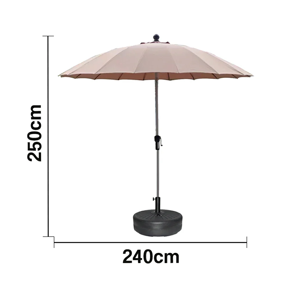 SOLARA Outdoor Patio Umbrella - 2.5m Canopy with Fiberglass Ribs, Carbon Steel Frame, UV & Rain Protection, 40L Water-Filled Base - Khaki - Image 5