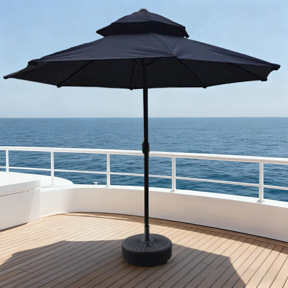 SOLARA Outdoor Patio Umbrella - 2.5m Fiberglass Canopy with Carbon Steel Pole, Reinforced Fiberglass Ribs, Sunshade & Rain Protection, 40L Water-Filled Base - Black - Image 2