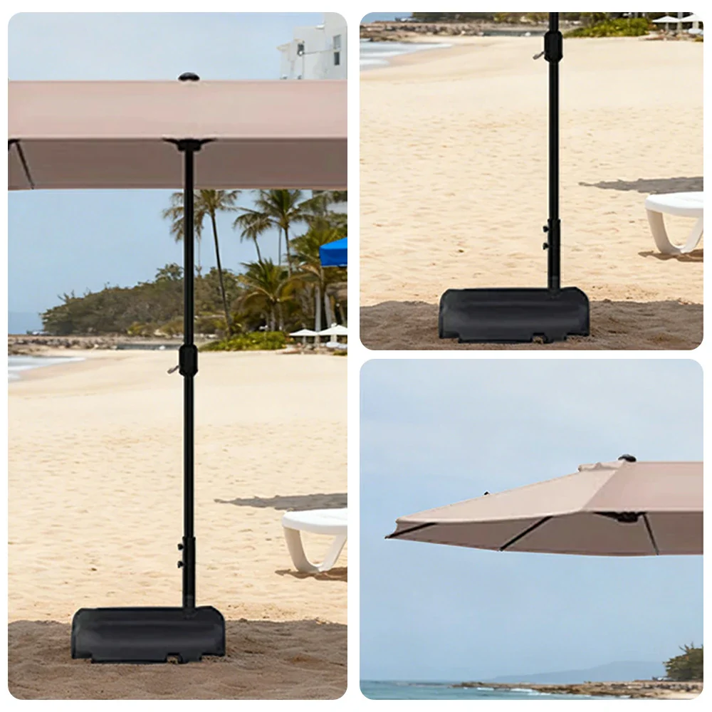 SOLARA Outdoor Patio Umbrella - 380/455cm Rectangular Canopy, Sunshade & Rain Protection, Heavy-Duty Frame, 60kg Water-Filled Base - Khaki - Image 3