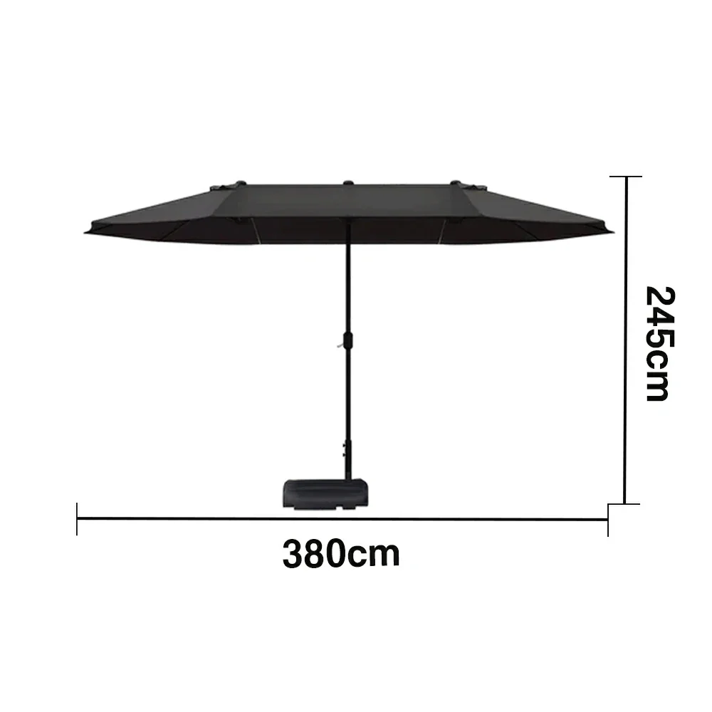 SOLARA Outdoor Patio Umbrella - 380/455cm Rectangular Canopy, Sunshade & Rain Protection, Heavy-Duty Frame, 60kg Water-Filled Base - Black - Image 5