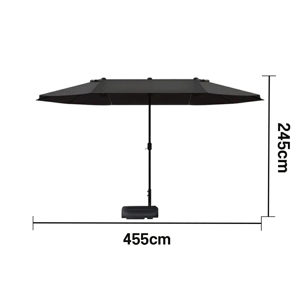 SOLARA Outdoor Patio Umbrella - 380/455cm Rectangular Canopy, Sunshade & Rain Protection, Heavy-Duty Frame, 60kg Water-Filled Base - Black - Image 6