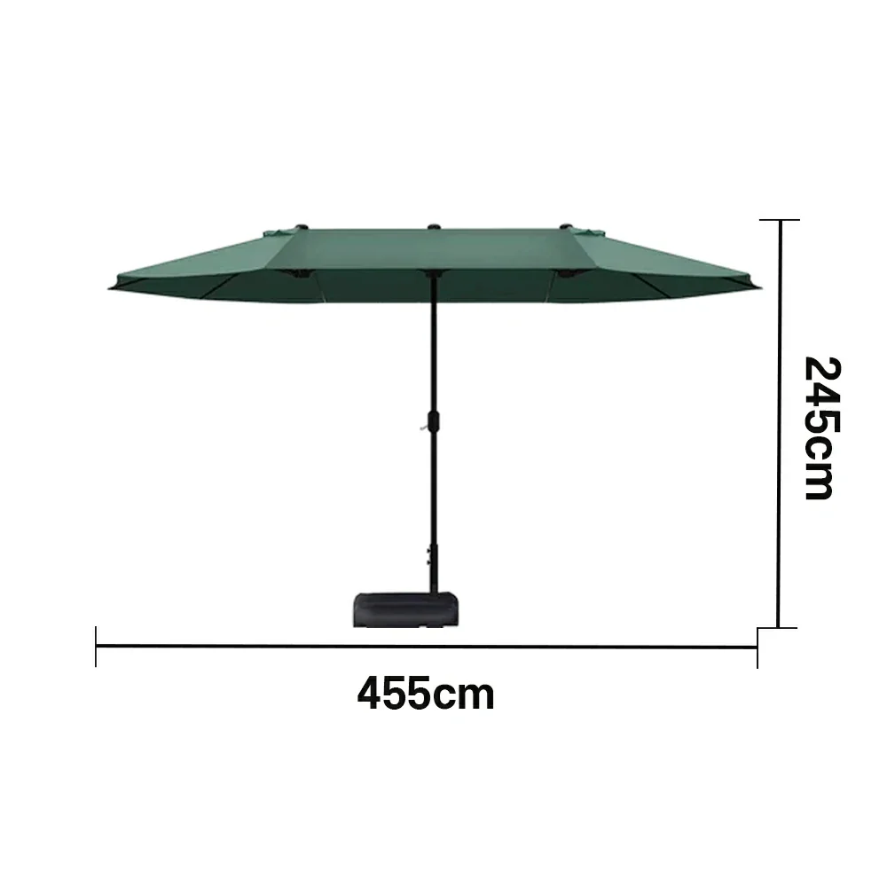 SOLARA Outdoor Patio Umbrella - 380/455cm Rectangular Canopy, Sunshade & Rain Protection, Heavy-Duty Frame, 60kg Water-Filled Base - Green - Image 6