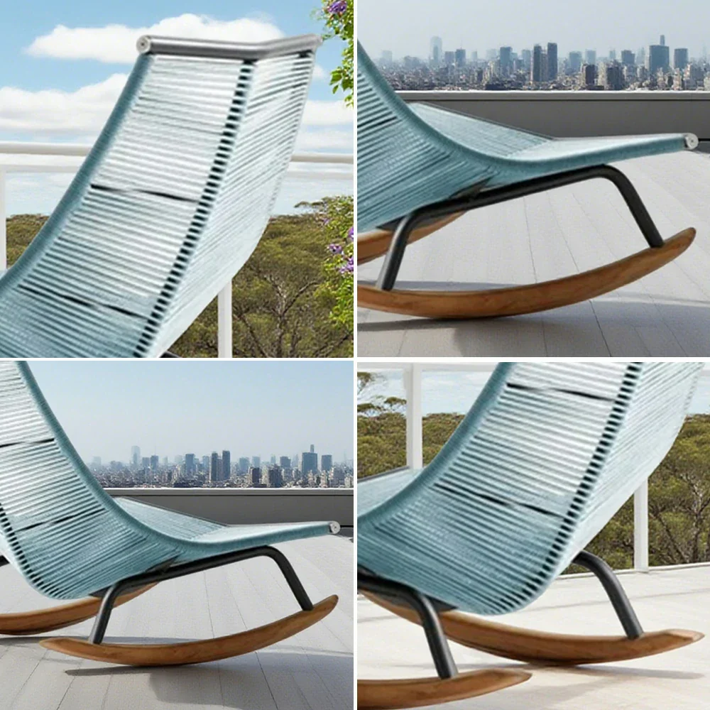 SOLARA Sleigh Rocking Chair - Smooth Rocking Motion, Handwoven Rattan with Aluminium Frame, Stable Design - Blue - Image 3