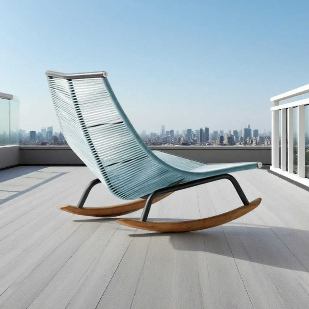 SOLARA Sleigh Rocking Chair - Smooth Rocking Motion, Handwoven Rattan with Aluminium Frame, Stable Design - Blue - Image 4