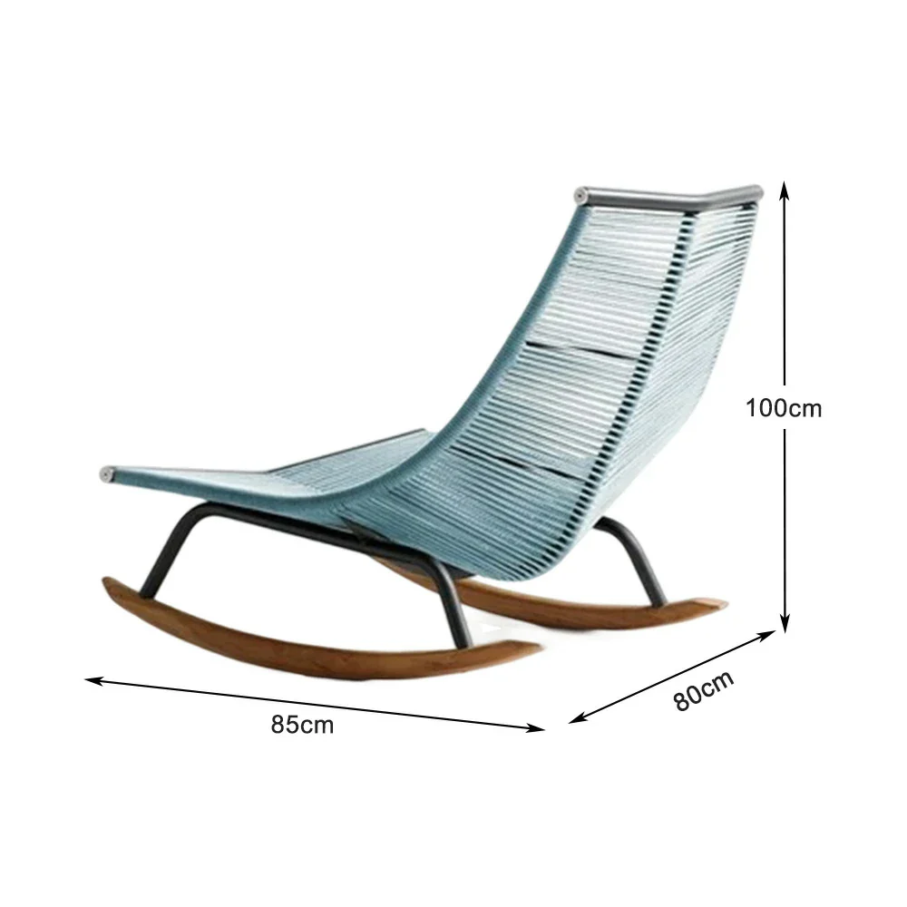 SOLARA Sleigh Rocking Chair - Smooth Rocking Motion, Handwoven Rattan with Aluminium Frame, Stable Design - Blue - Image 5