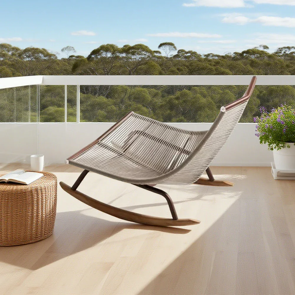 SOLARA Sleigh Rocking Chair - Smooth Rocking Motion, Handwoven Rattan with Aluminium Frame, Stable Design - White - Image 2