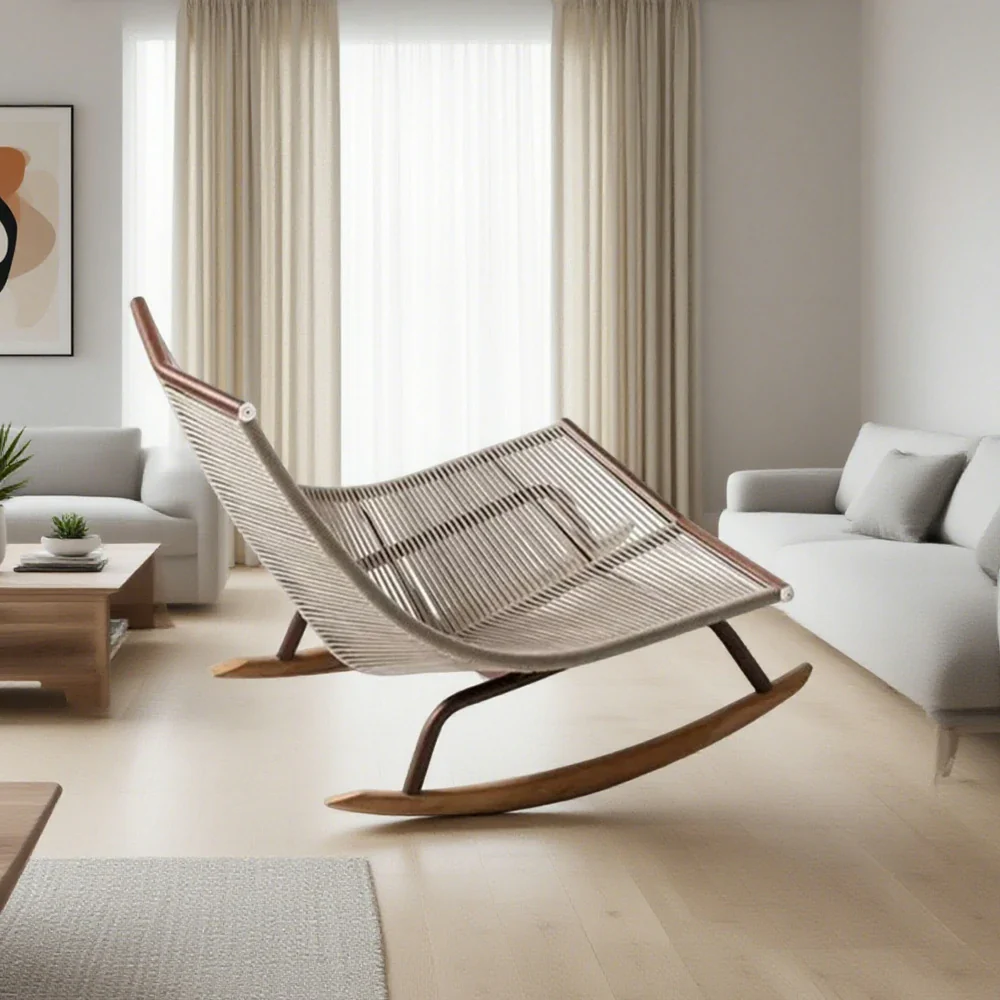 SOLARA Sleigh Rocking Chair - Smooth Rocking Motion, Handwoven Rattan with Aluminium Frame, Stable Design - White - Image 4