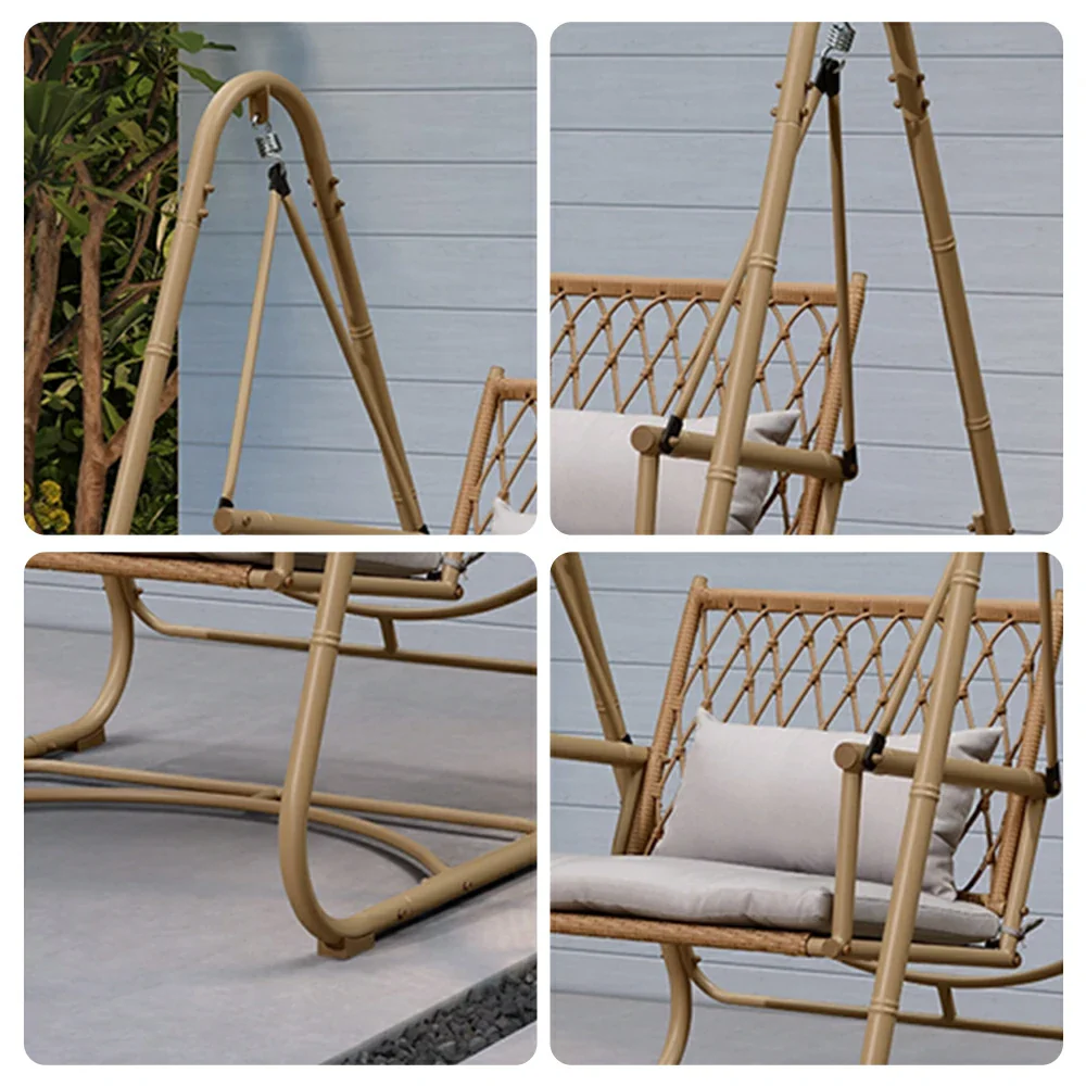 SOLARA Single Swing Chair - Handwoven Bamboo Rattan Design, Durable Alloy Steel Frame, 121cm Relaxing Garden & Patio Seating - Yellow - Image 3