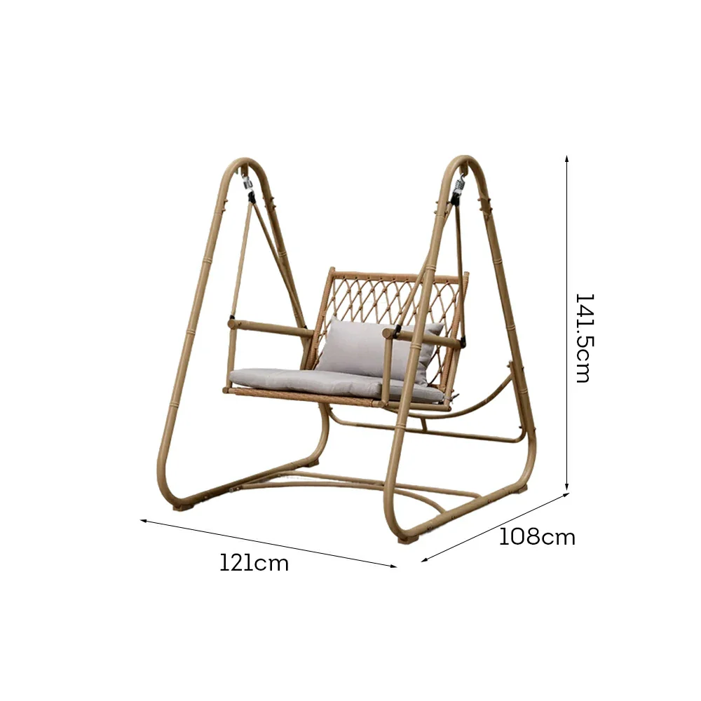 SOLARA Single Swing Chair - Handwoven Bamboo Rattan Design, Durable Alloy Steel Frame, 121cm Relaxing Garden & Patio Seating - Yellow - Image 5