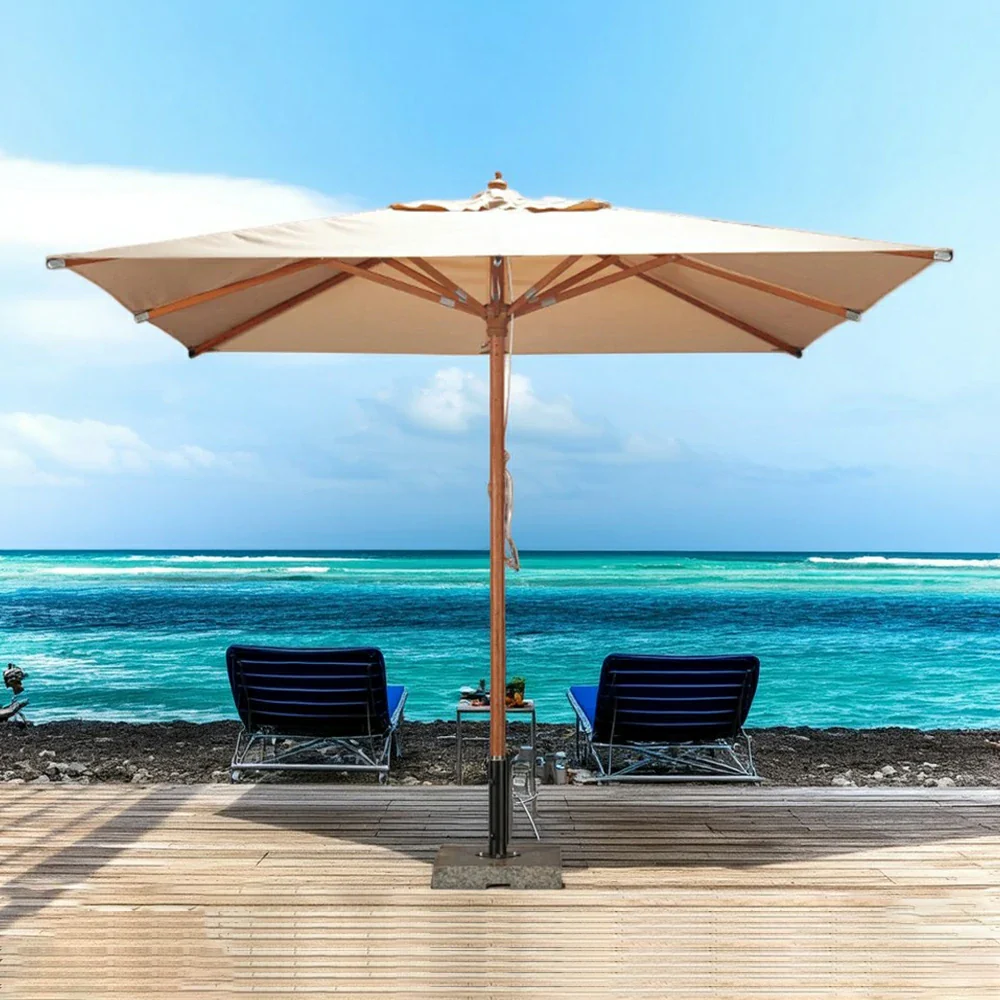 SOLARA Outdoor Patio Umbrella - 3m Square Canopy with Reinforced 8-Rib Design, Adjustable Aluminium Alloy Fittings, Sunshade & Rain Protection, 60kg Marble Base - White - Image 4