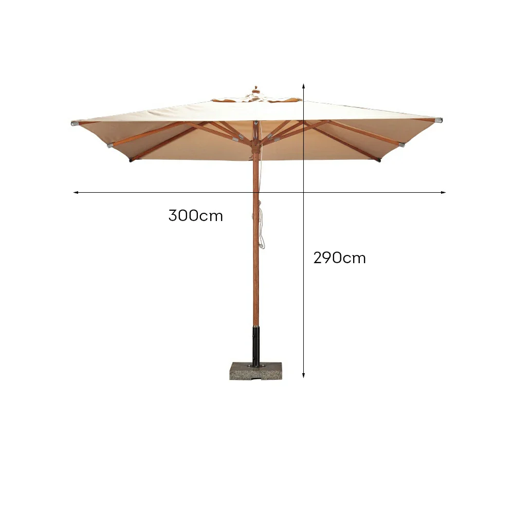 SOLARA Outdoor Patio Umbrella - 3m Square Canopy with Reinforced 8-Rib Design, Adjustable Aluminium Alloy Fittings, Sunshade & Rain Protection, 60kg Marble Base - White - Image 5