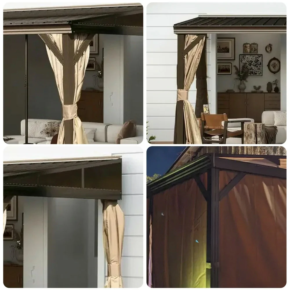 SOLARA Outdoor Canopy - High-Low Design with Reinforced Aluminium Frame & Dual Curtains - Brown - Image 3