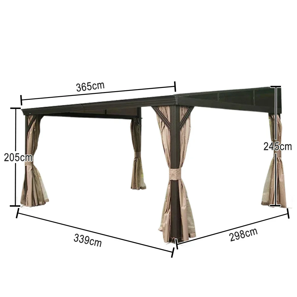 SOLARA Outdoor Canopy - High-Low Design with Reinforced Aluminium Frame & Dual Curtains - Brown - Image 5