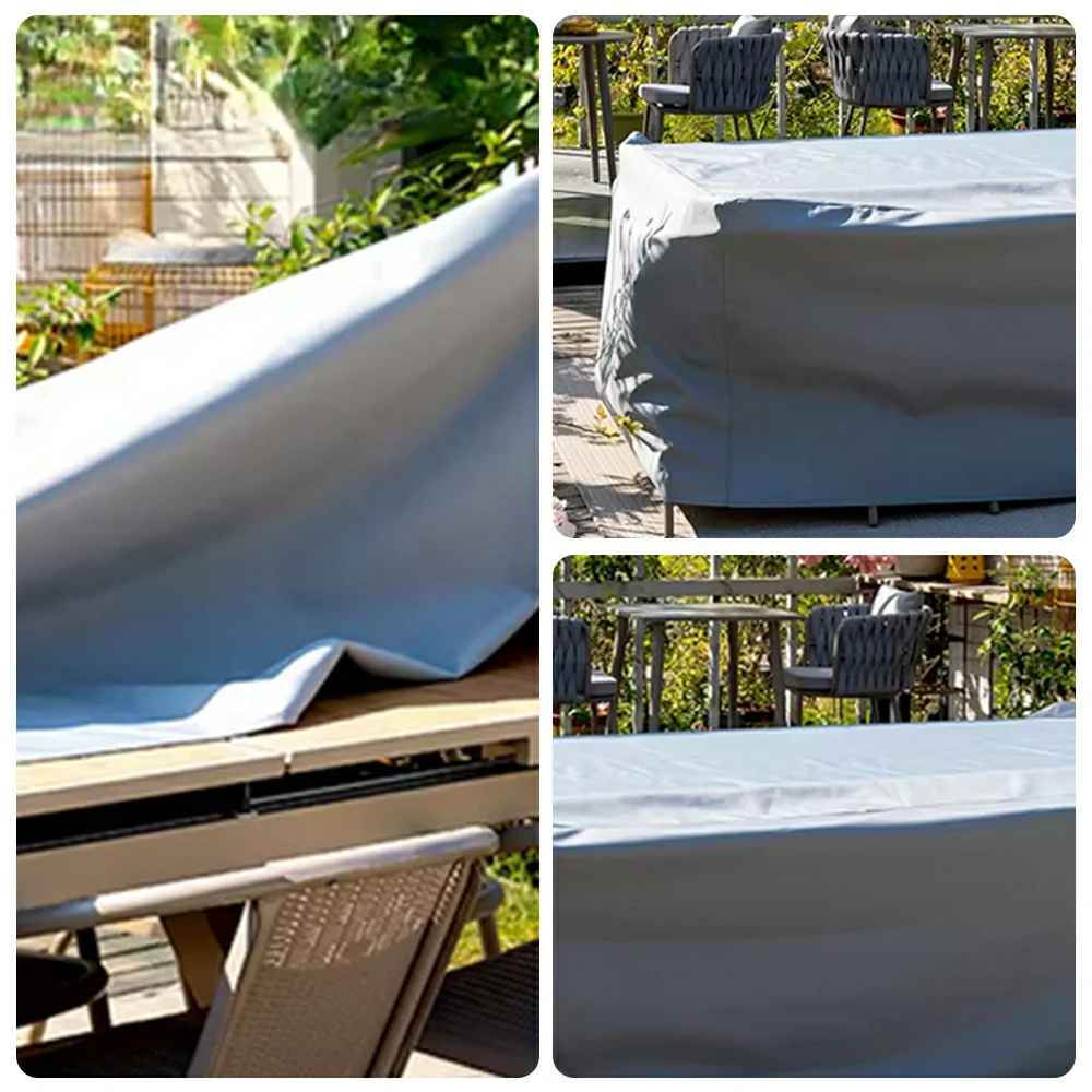 SOLARA Outdoor Table & Chair Rain Cover - Rectangular 120/180/230cm Waterproof Oxford Fabric, UV & Dust Protection for Outdoor Furniture - Grey - Image 3