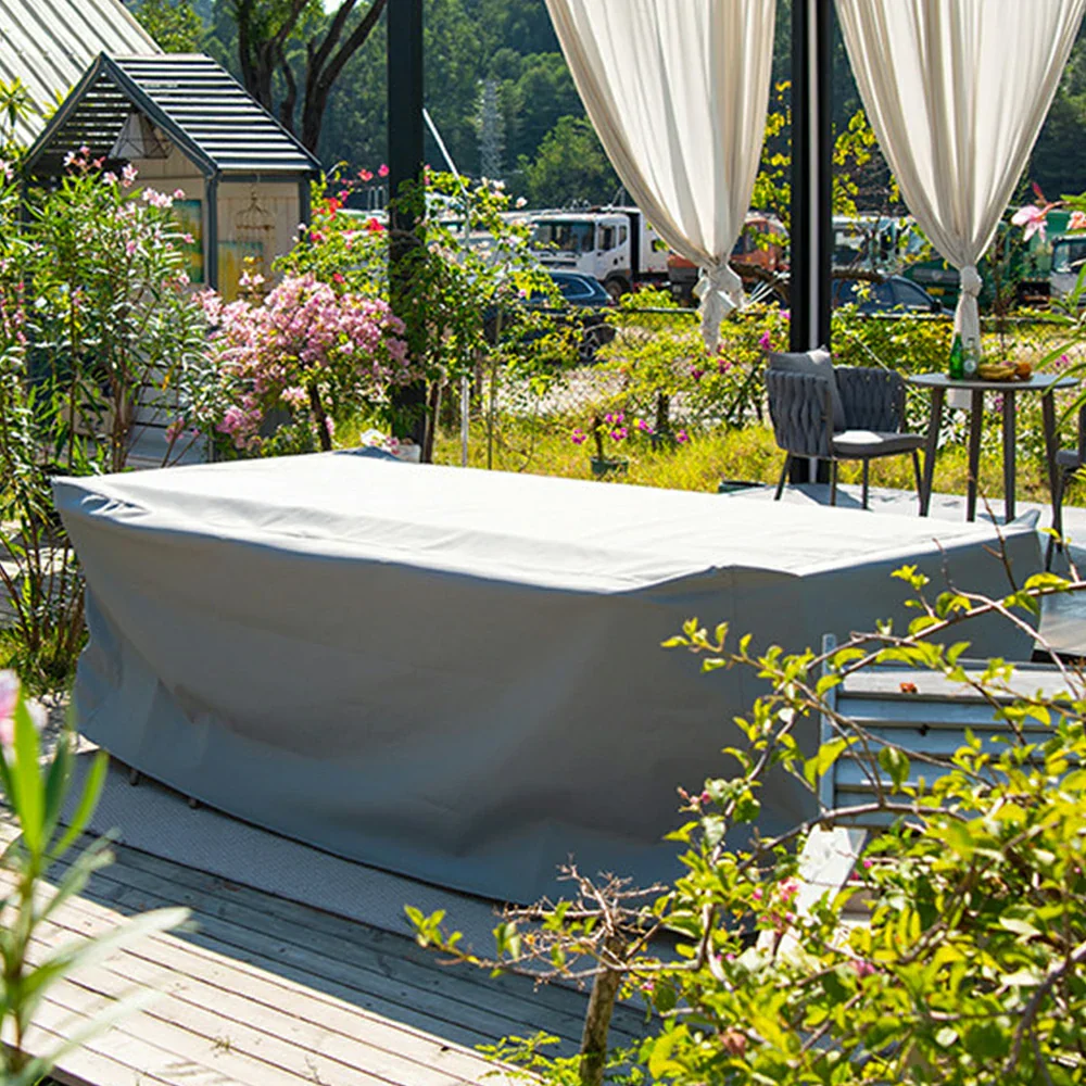 SOLARA Outdoor Table & Chair Rain Cover - Rectangular 120/180/230cm Waterproof Oxford Fabric, UV & Dust Protection for Outdoor Furniture - Grey - Image 4