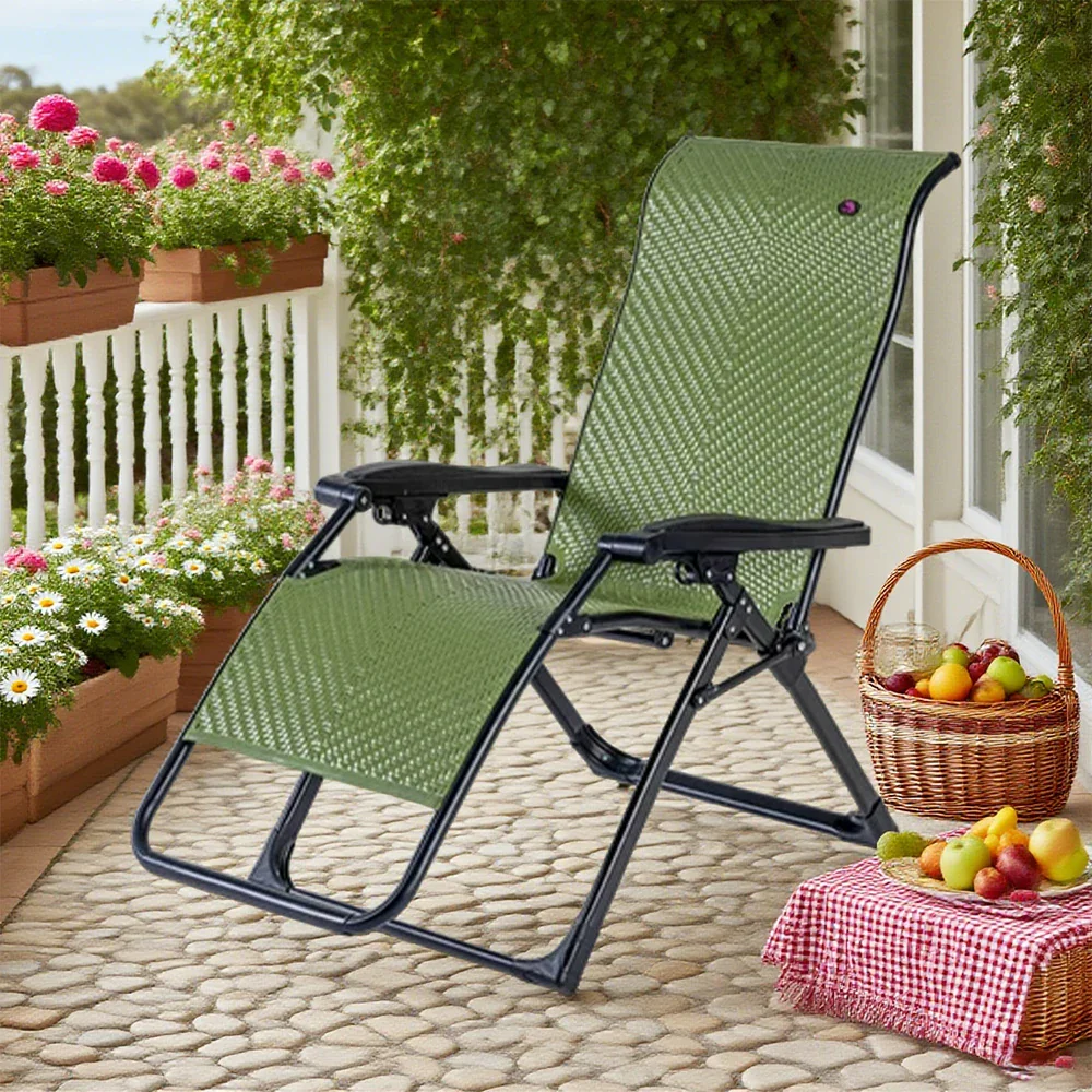 SOLARA Foldable Outdoor Lounge Chair – Solid Wood & PE Rattan, Adjustable Reclining Design, Space-Saving Storage, 150kg Max Load - Green - Image 2