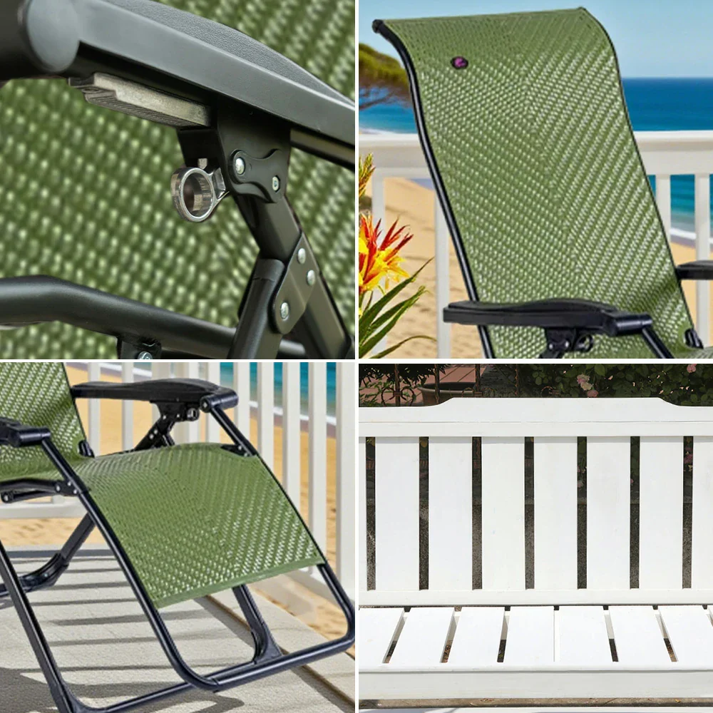 SOLARA Foldable Outdoor Lounge Chair – Solid Wood & PE Rattan, Adjustable Reclining Design, Space-Saving Storage, 150kg Max Load - Green - Image 3
