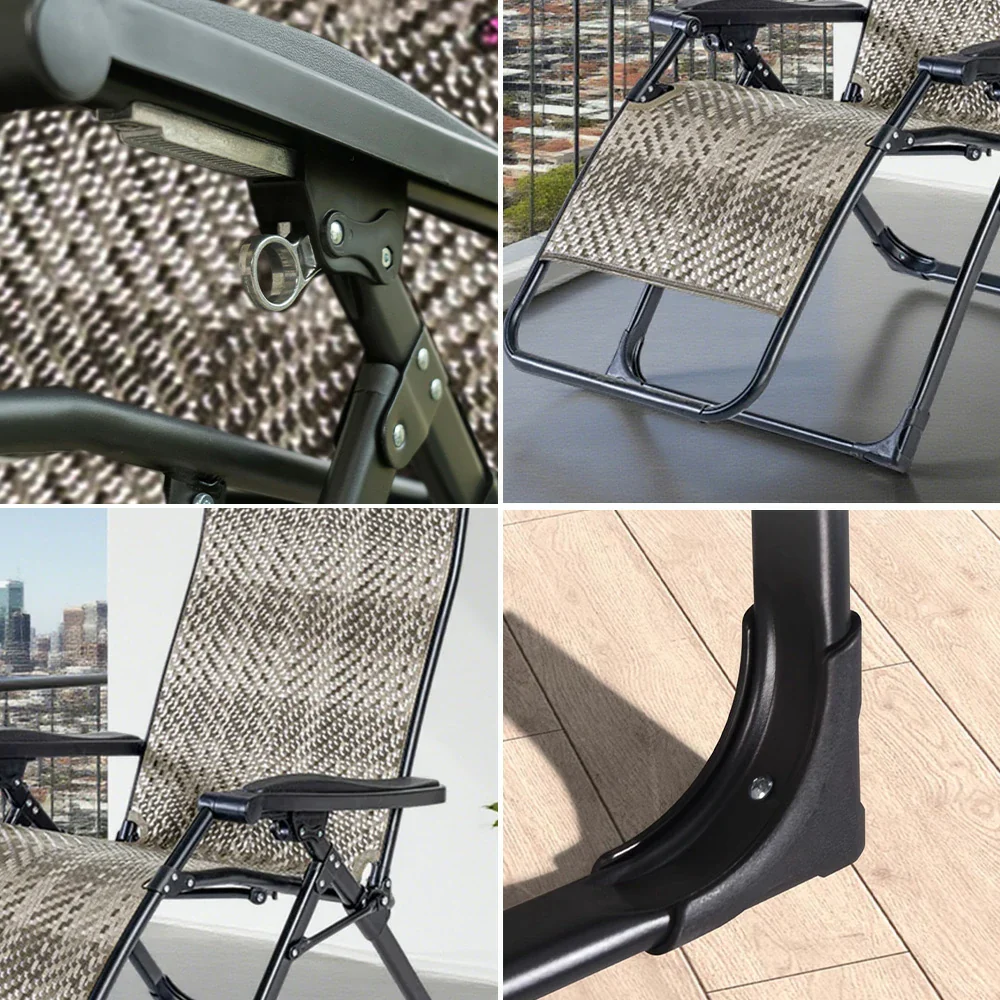 SOLARA Foldable Outdoor Lounge Chair – Solid Wood & PE Rattan, Adjustable Reclining Design, Space-Saving Storage, 150kg Max Load - Grey - Image 3