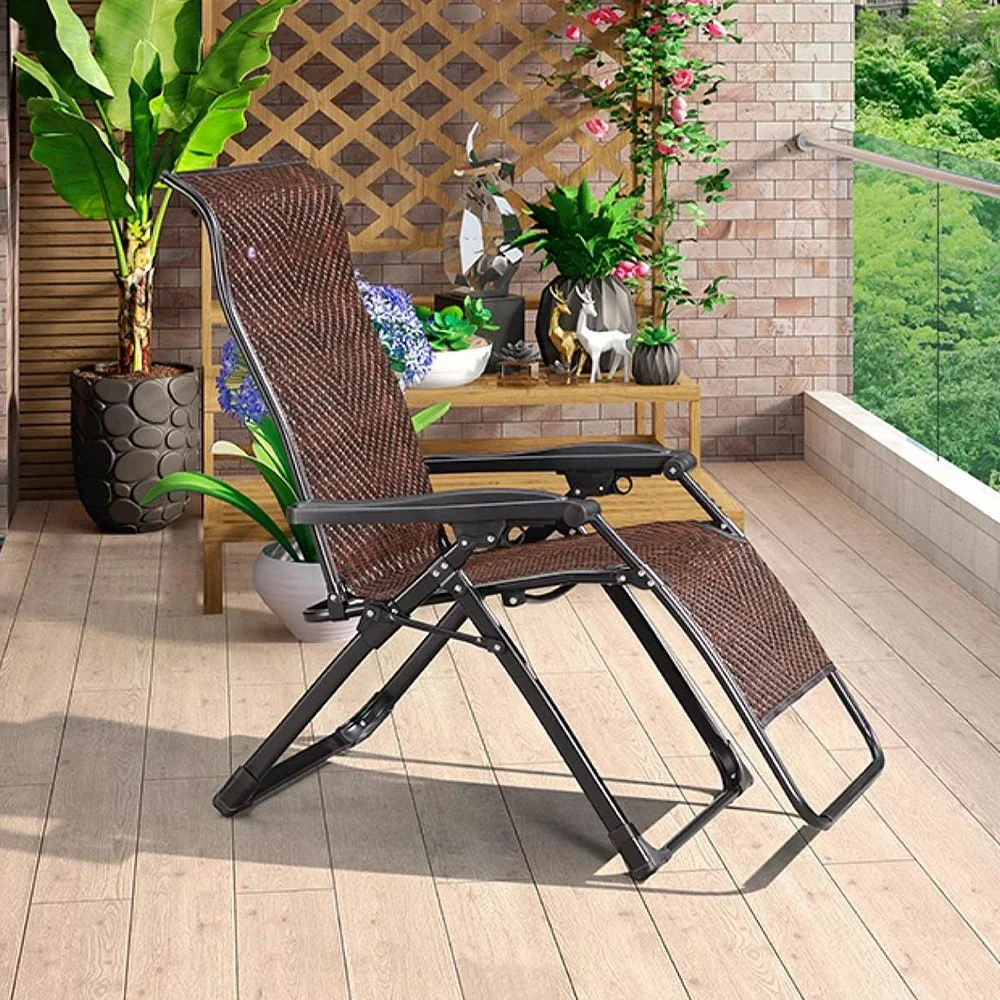 SOLARA Foldable Outdoor Lounge Chair – Solid Wood & PE Rattan, Adjustable Reclining Design, Space-Saving Storage, 150kg Max Load - Light Brown - Image 4