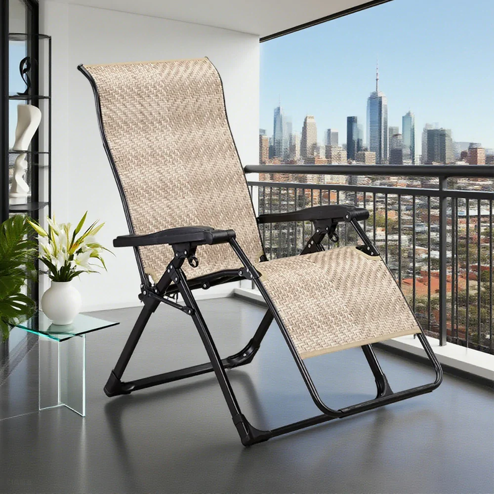 SOLARA Foldable Outdoor Lounge Chair – Solid Wood & PE Rattan, Adjustable Reclining Design, Space-Saving Storage, 150kg Max Load - White - Image 4