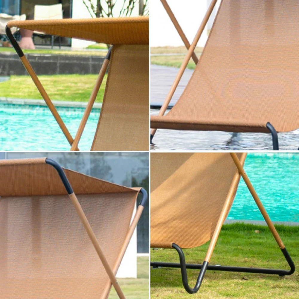 SOLARA Outdoor Folding Chair - Sunshade Design, Alloy Steel Frame, Patio & Garden Recliner, Waterproof Fabric - Brown - Image 3