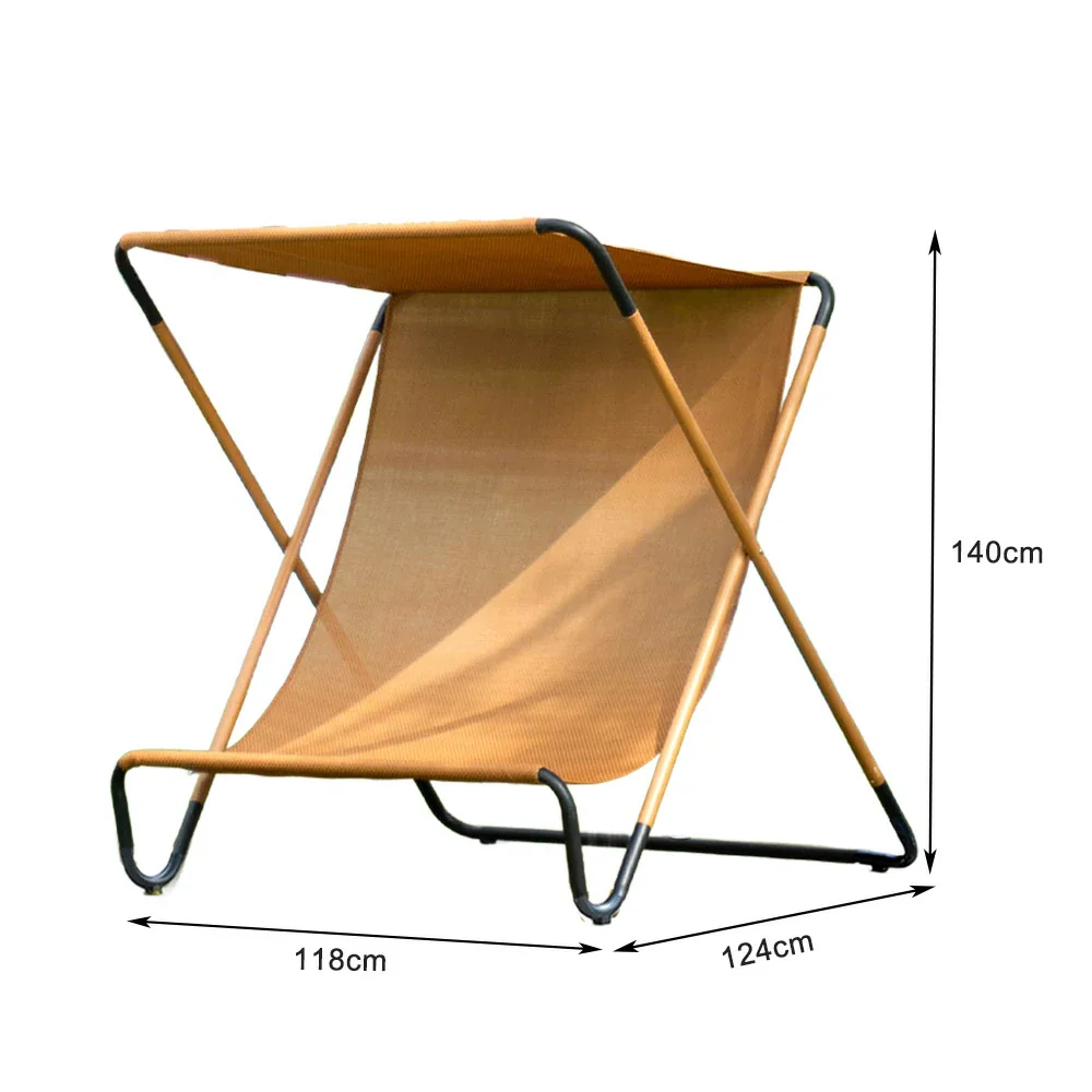 SOLARA Outdoor Folding Chair - Sunshade Design, Alloy Steel Frame, Patio & Garden Recliner, Waterproof Fabric - Brown - Image 5