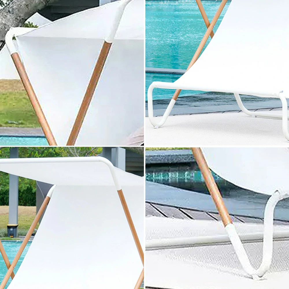 SOLARA Outdoor Folding Chair - Sunshade Design, Alloy Steel Frame, Patio & Garden Recliner, Waterproof Fabric - White - Image 3