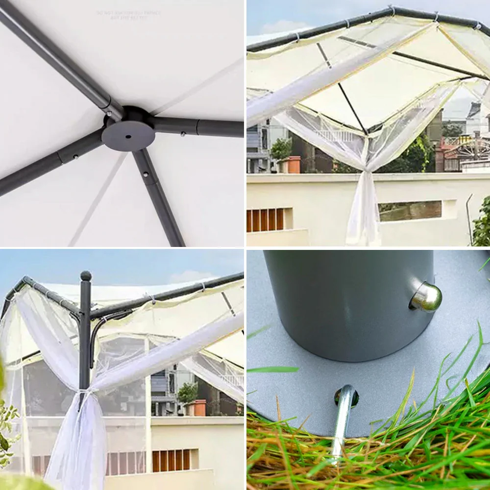SOLARA Butterfly Pavilion 3x3m Outdoor Canopy with Durable Alloy Frame, 4 Mesh Curtains & Bonus 10m Solar String Lights – White - Image 7