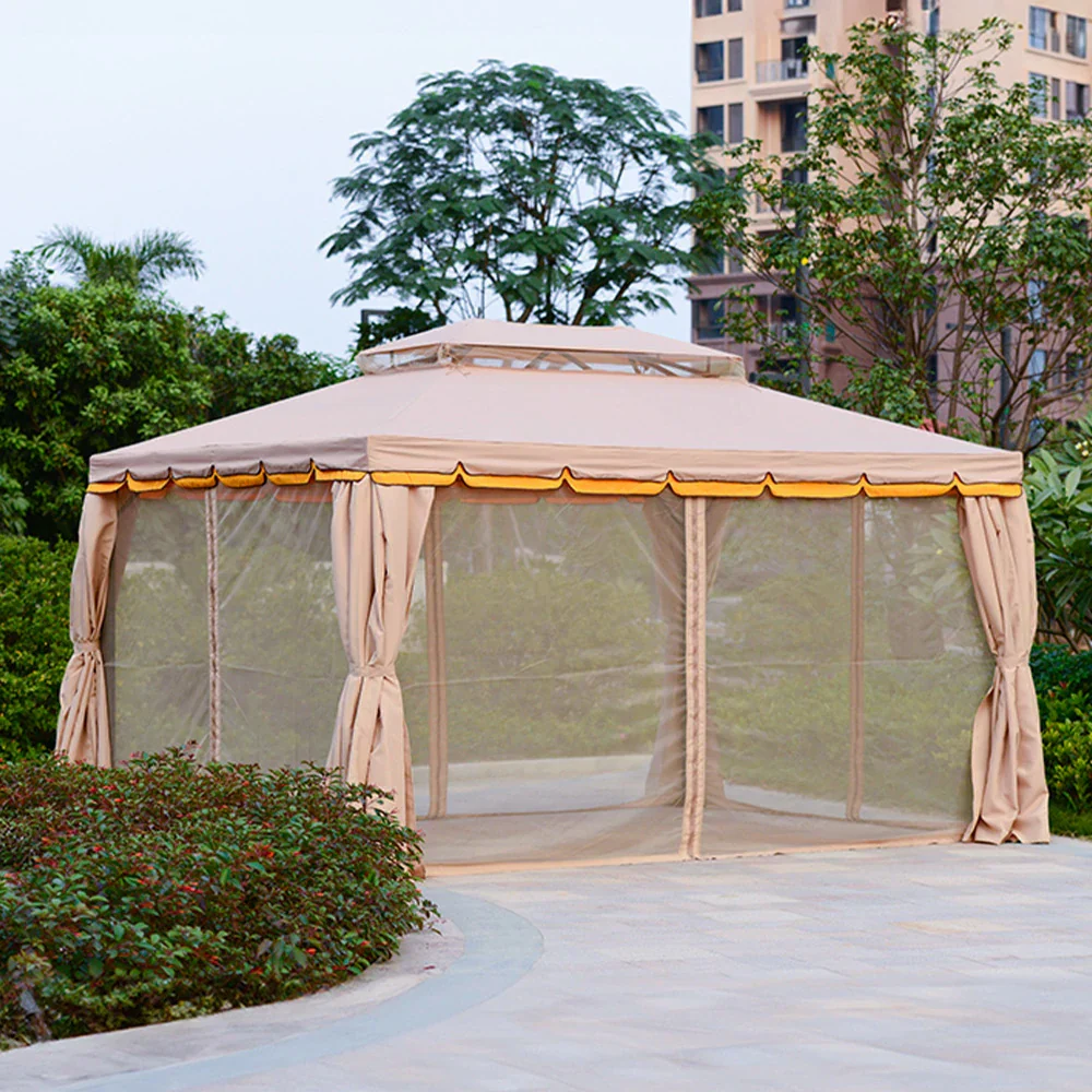 SOLARA Outdoor Canopy - 2.5x2.5m Reinforced Steel Frame with Mesh Curtains - Khaki - Image 4