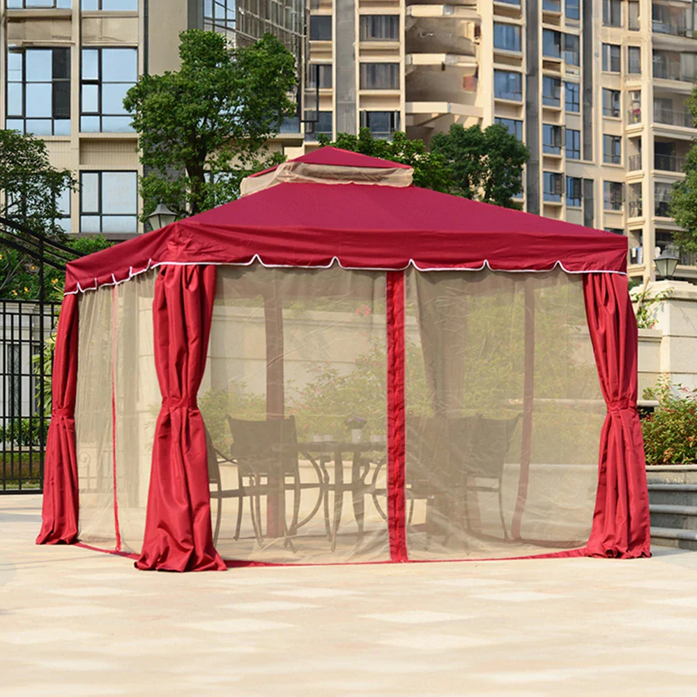 SOLARA Outdoor Canopy - 2.5x2.5m Reinforced Steel Frame with Mesh Curtains - Red - Image 4