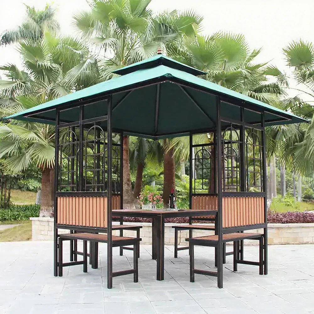 SOLARA Luxury Pavilion Set - Heavy-Duty Steel Frame with Hollow Ventilated Design, Durable Table & Chairs, All-Weather Canopy - Blue - Image 4