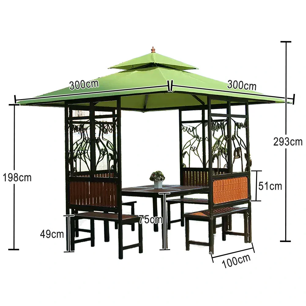 SOLARA Luxury Pavilion Set - Heavy-Duty Steel Frame with Hollow Ventilated Design, Durable Table & Chairs, All-Weather Canopy - Green - Image 5