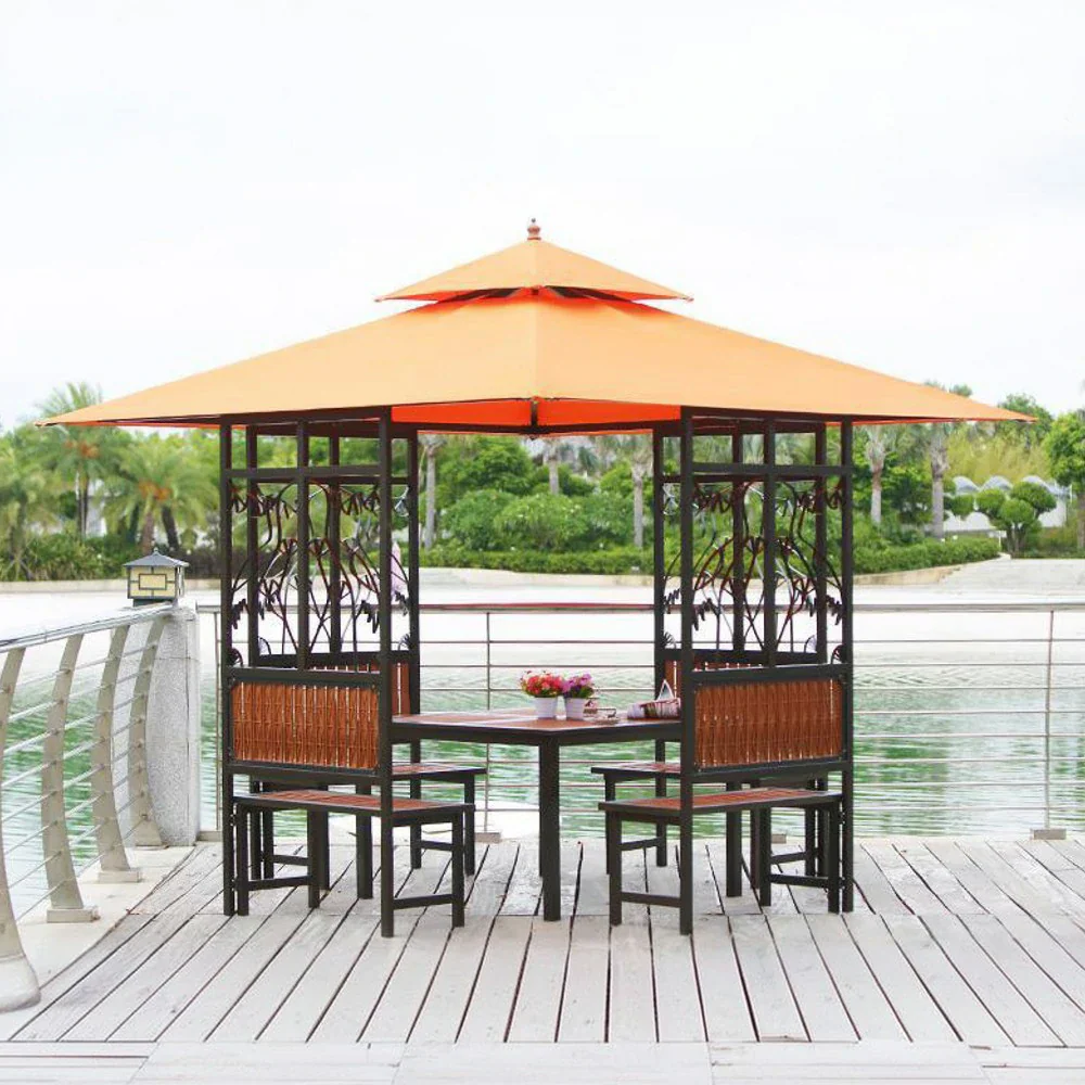 SOLARA Luxury Pavilion Set - Heavy-Duty Steel Frame with Hollow Ventilated Design, Durable Table & Chairs, All-Weather Canopy - Orange - Image 4