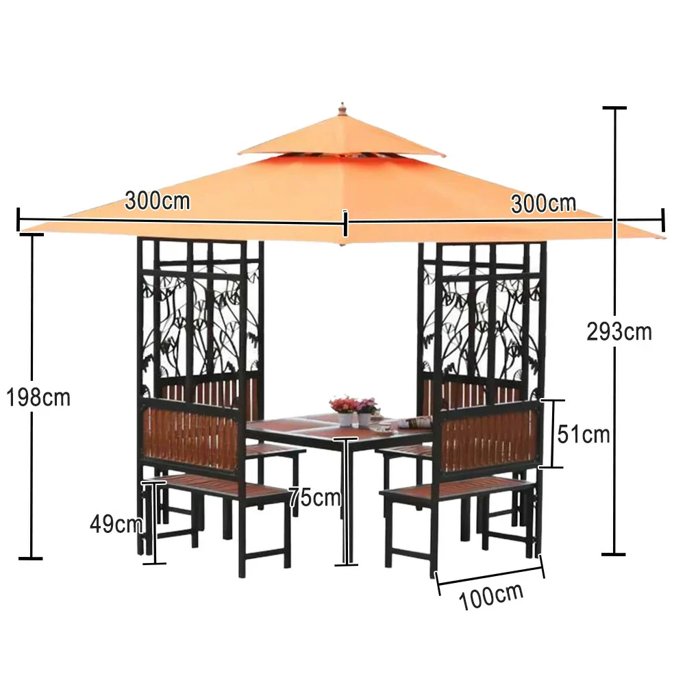 SOLARA Luxury Pavilion Set - Heavy-Duty Steel Frame with Hollow Ventilated Design, Durable Table & Chairs, All-Weather Canopy - Orange - Image 5