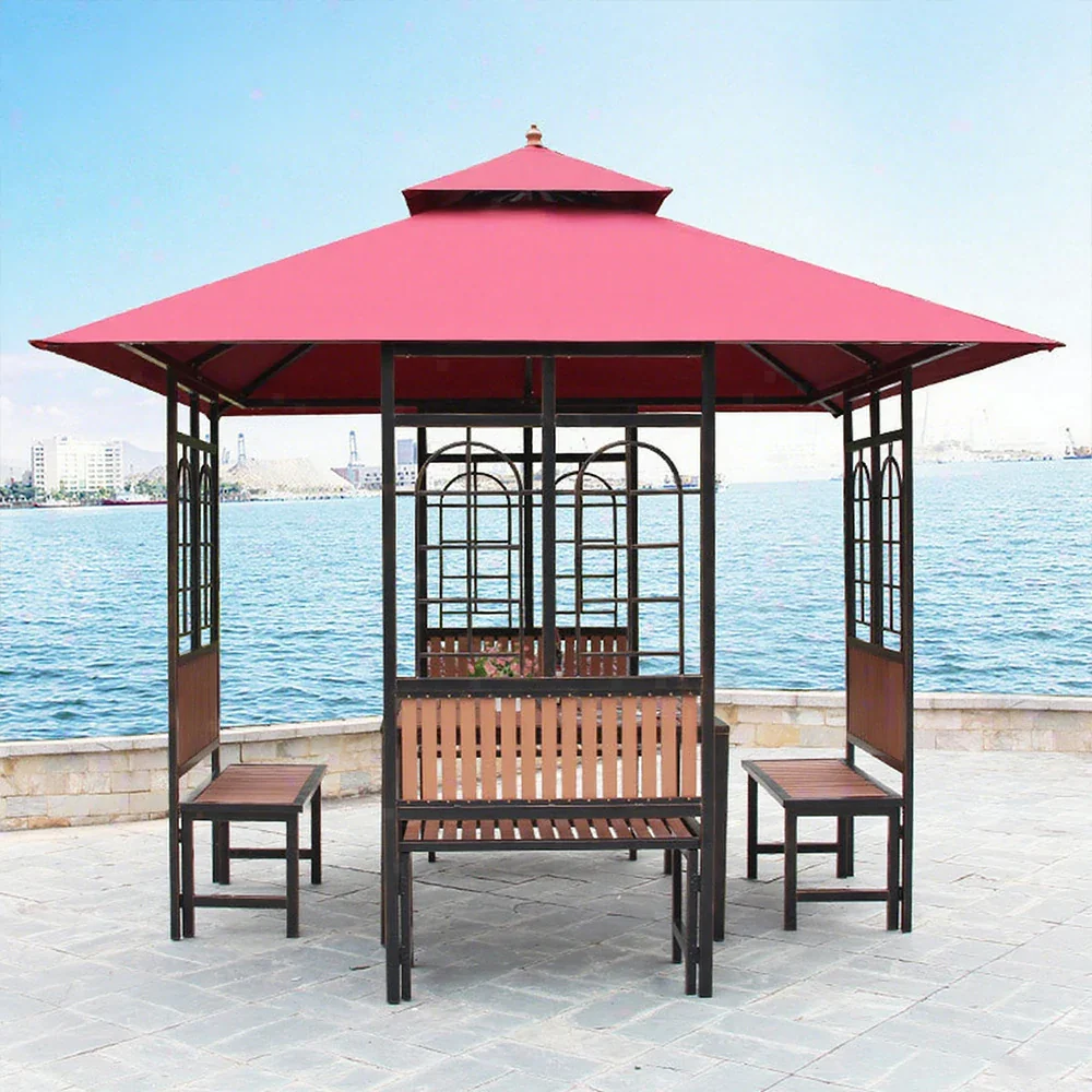 SOLARA Luxury Pavilion Set - Heavy-Duty Steel Frame with Hollow Ventilated Design, Durable Table & Chairs, All-Weather Canopy - Red - Image 2