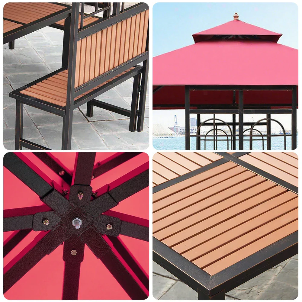 SOLARA Luxury Pavilion Set - Heavy-Duty Steel Frame with Hollow Ventilated Design, Durable Table & Chairs, All-Weather Canopy - Red - Image 3
