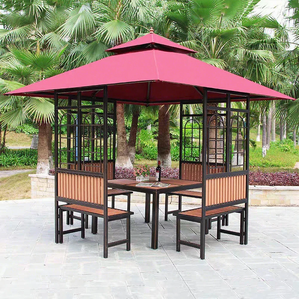 SOLARA Luxury Pavilion Set - Heavy-Duty Steel Frame with Hollow Ventilated Design, Durable Table & Chairs, All-Weather Canopy - Red - Image 4