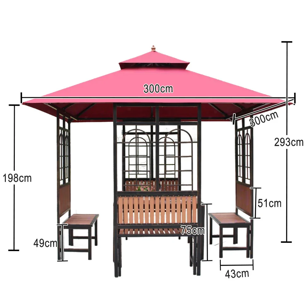 SOLARA Luxury Pavilion Set - Heavy-Duty Steel Frame with Hollow Ventilated Design, Durable Table & Chairs, All-Weather Canopy - Red - Image 5
