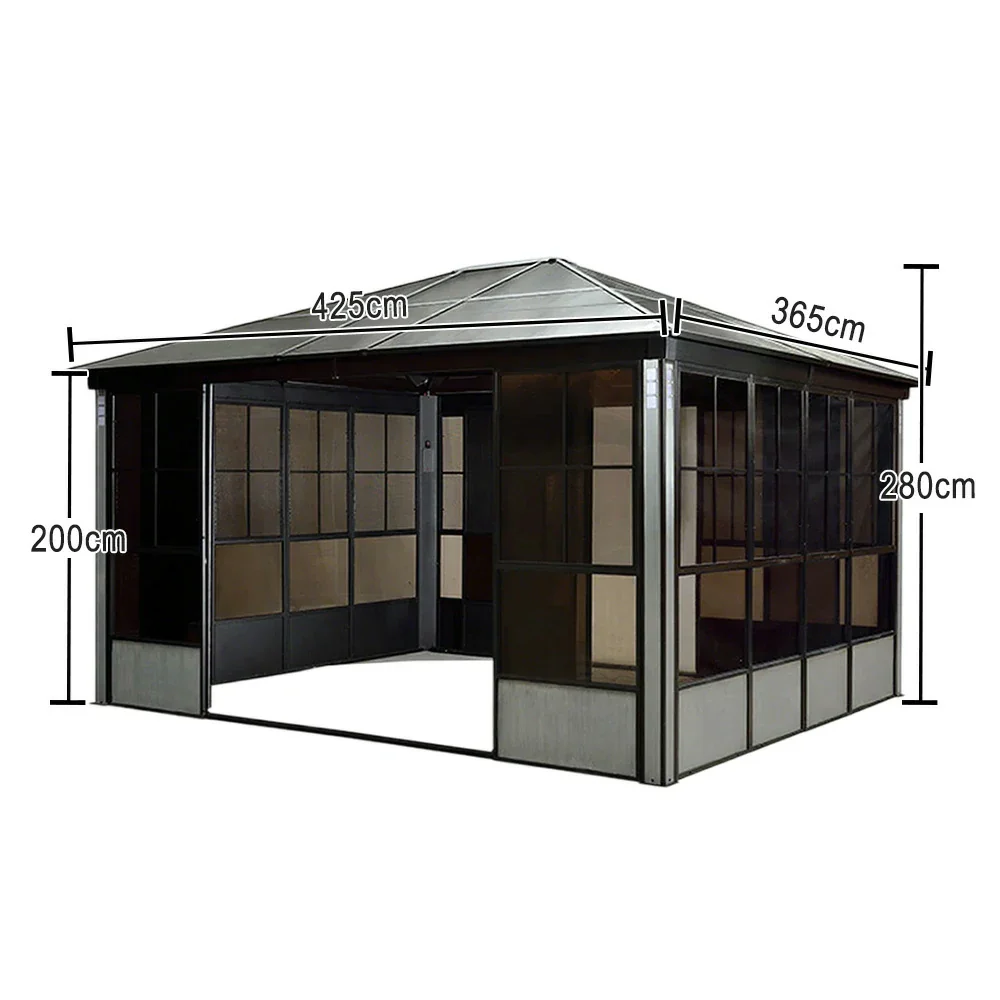 SOLARA Sunroom Pavilion - Reinforced Aluminium-Steel Frame with Sliding Doors & Privacy Mesh - Black - Image 5