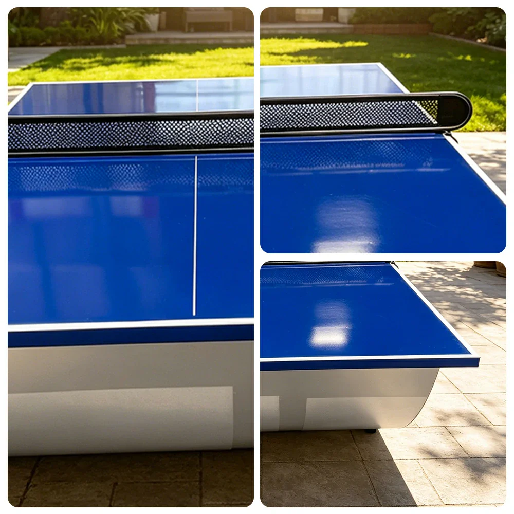 SUNNET Outdoor Waterproof 4cm Table Tennis Pingpong Table with Heavy-Duty Base and Free Accessories - Blue & White - Image 3