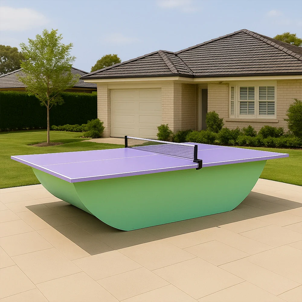 SUNNET Outdoor Waterproof 4cm Table Tennis Pingpong Table with Heavy-Duty Base and Free Accessories - Purple & Green - Image 5