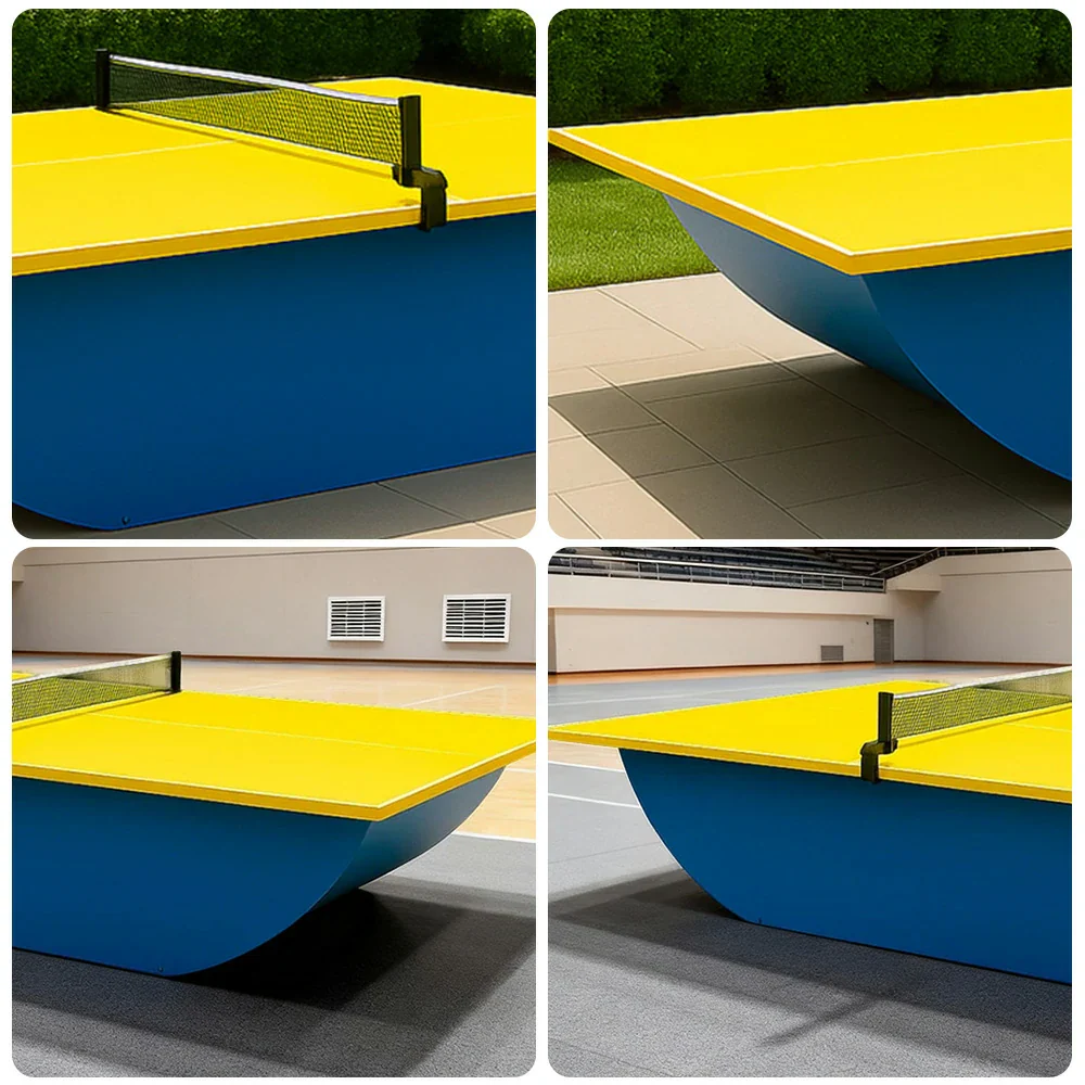 SUNNET Outdoor Waterproof 4cm Table Tennis Pingpong Table with Heavy-Duty Base and Free Accessories - Yellow & Blue - Image 4