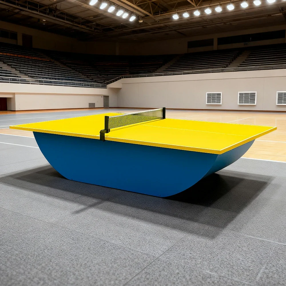 SUNNET Outdoor Waterproof 4cm Table Tennis Pingpong Table with Heavy-Duty Base and Free Accessories - Yellow & Blue - Image 5