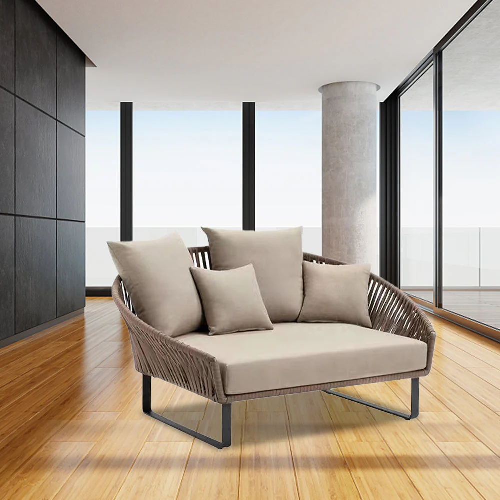 LIVARA PE Rattan Outdoor Sofa Garden Chair - Dark Khaki - Image 12