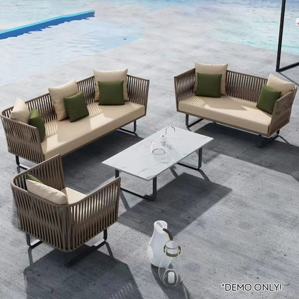 LIVARA PE Rattan Outdoor Sofa Garden Chair - Dark Khaki - Image 14