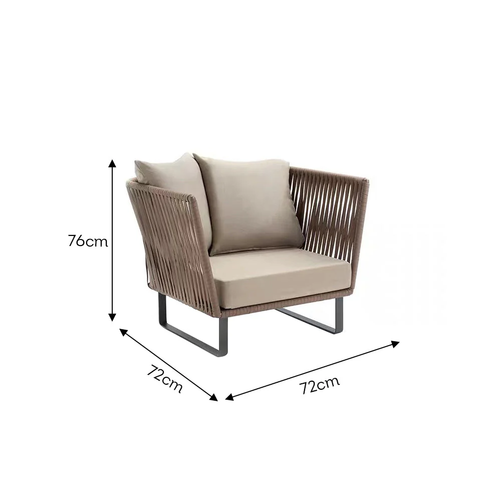 LIVARA PE Rattan Outdoor Sofa Garden Chair - Dark Khaki - Image 21